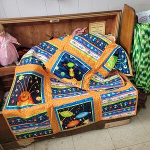 Colorful Alien Space-Themed Quilt